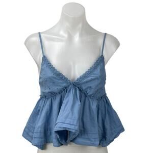 BP. Blue Lace Eyelet V Neck Sleeveless Crop Babydoll Peplum Camisole Tank Top S